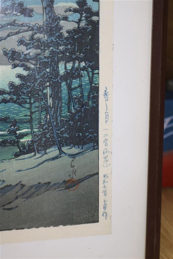 Hasui Kawase (1883-1957), woodblock print, Spring Moon at Ninomiya Beach, 1932 17 x 24cm